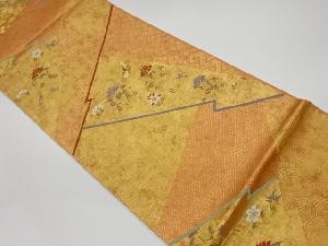 リサイクル　花鳥に菱・波模様織出し袋帯